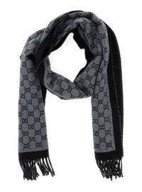 GUCCI Gucci Men Scarf 'Gg' With Fringed Edge In Gray Wool Men