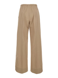 Moncler Women Beige Pants With Elasticated Waist And Logo Patch On The Back In Cotton Man