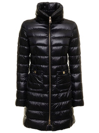 Herno Women Long Down Jacket With High Collar And Long Sleeves In Tech Fabric Black Woman