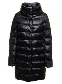 Herno Women Long Down Jacket With High Collar In Black Tech Fabric For Women