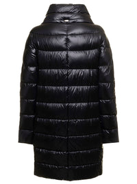 Herno Women Long Down Jacket With High Collar In Black Tech Fabric For Women
