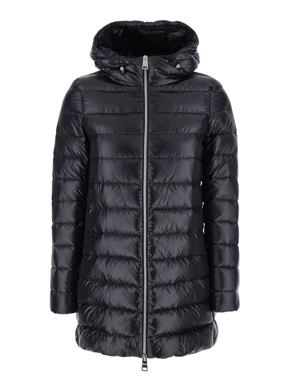 Herno Women Down Jacket With Fixed Hood And Zip Pockets In Black Tech Fabric For Women