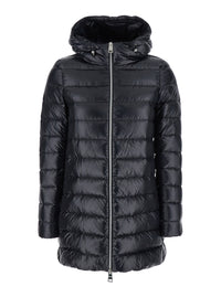 Herno Women Down Jacket With Fixed Hood And Zip Pockets In Black Tech Fabric For Women