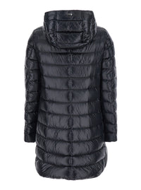 Herno Women Down Jacket With Fixed Hood And Zip Pockets In Black Tech Fabric For Women