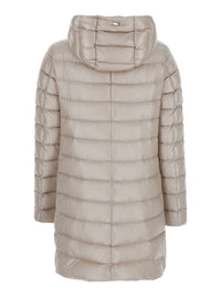 Herno Women Down Jacket With Hood And Drawstring In Tech Fabric Beige Women