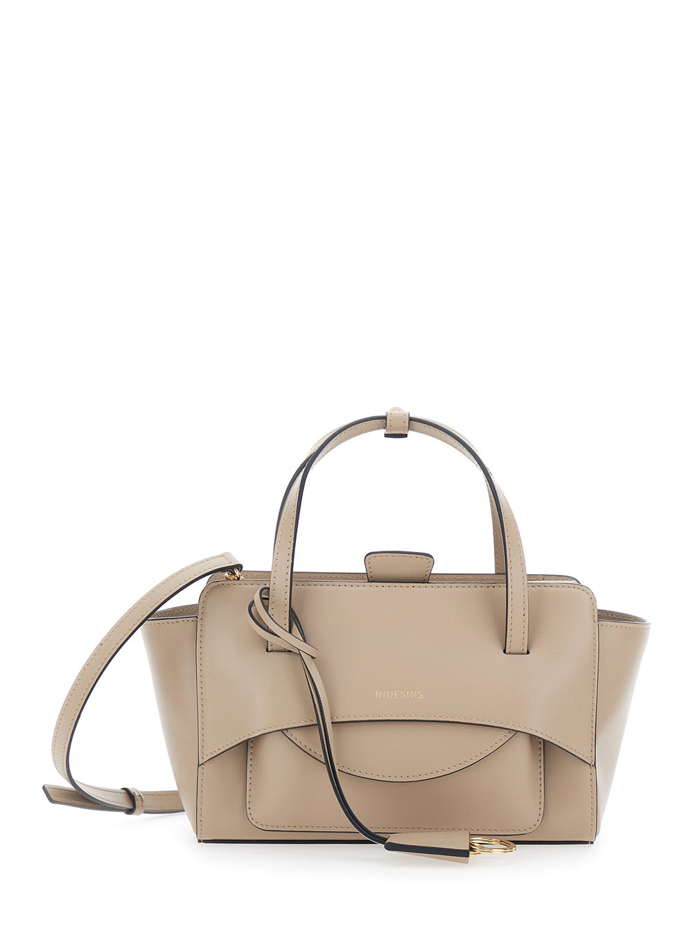 HIDESINS Hidesins Women Beige Handbag Small With Logo Lettering On The Front In Leather For Women