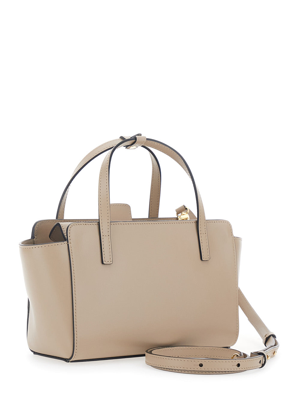 HIDESINS Hidesins Women Beige Handbag Small With Logo Lettering On The Front In Leather For Women
