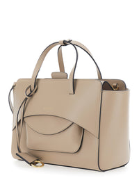 HIDESINS Hidesins Women Beige Handbag Medium With Logo Lettering On The Front In Leather For Women