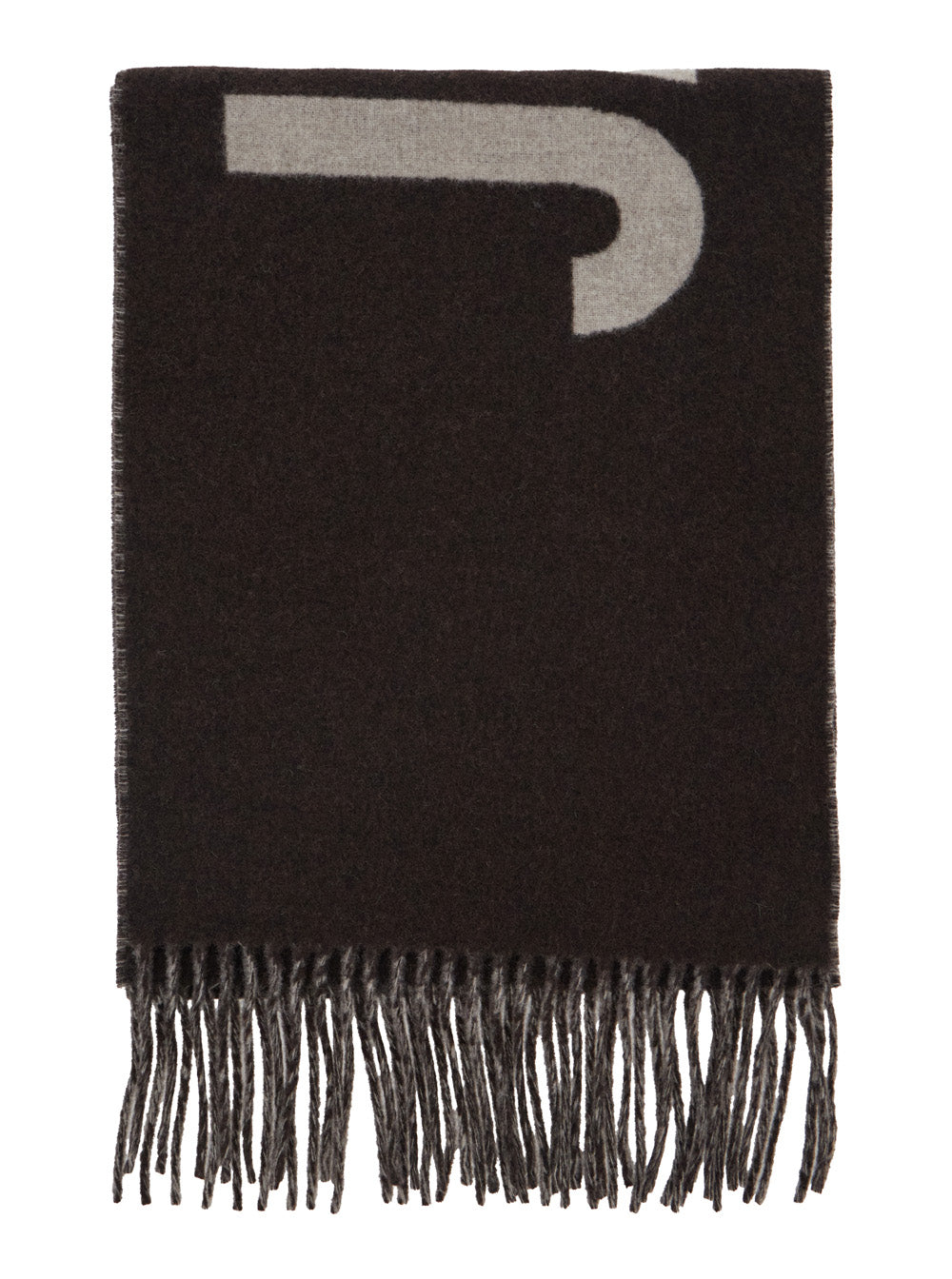 Jacquemus Men Scarf 'L'echarpe Jacquemus' With Maxi Logo Lettering And Fringed Hem In Brown For Men