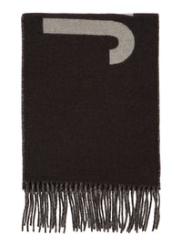 Jacquemus Men Scarf 'L'echarpe Jacquemus' With Maxi Logo Lettering And Fringed Hem In Brown For Men