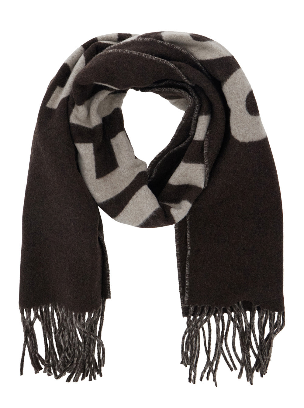 Jacquemus Men Scarf 'L'echarpe Jacquemus' With Maxi Logo Lettering And Fringed Hem In Brown For Men