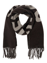 Jacquemus Men Scarf 'L'echarpe Jacquemus' With Maxi Logo Lettering And Fringed Hem In Brown For Men
