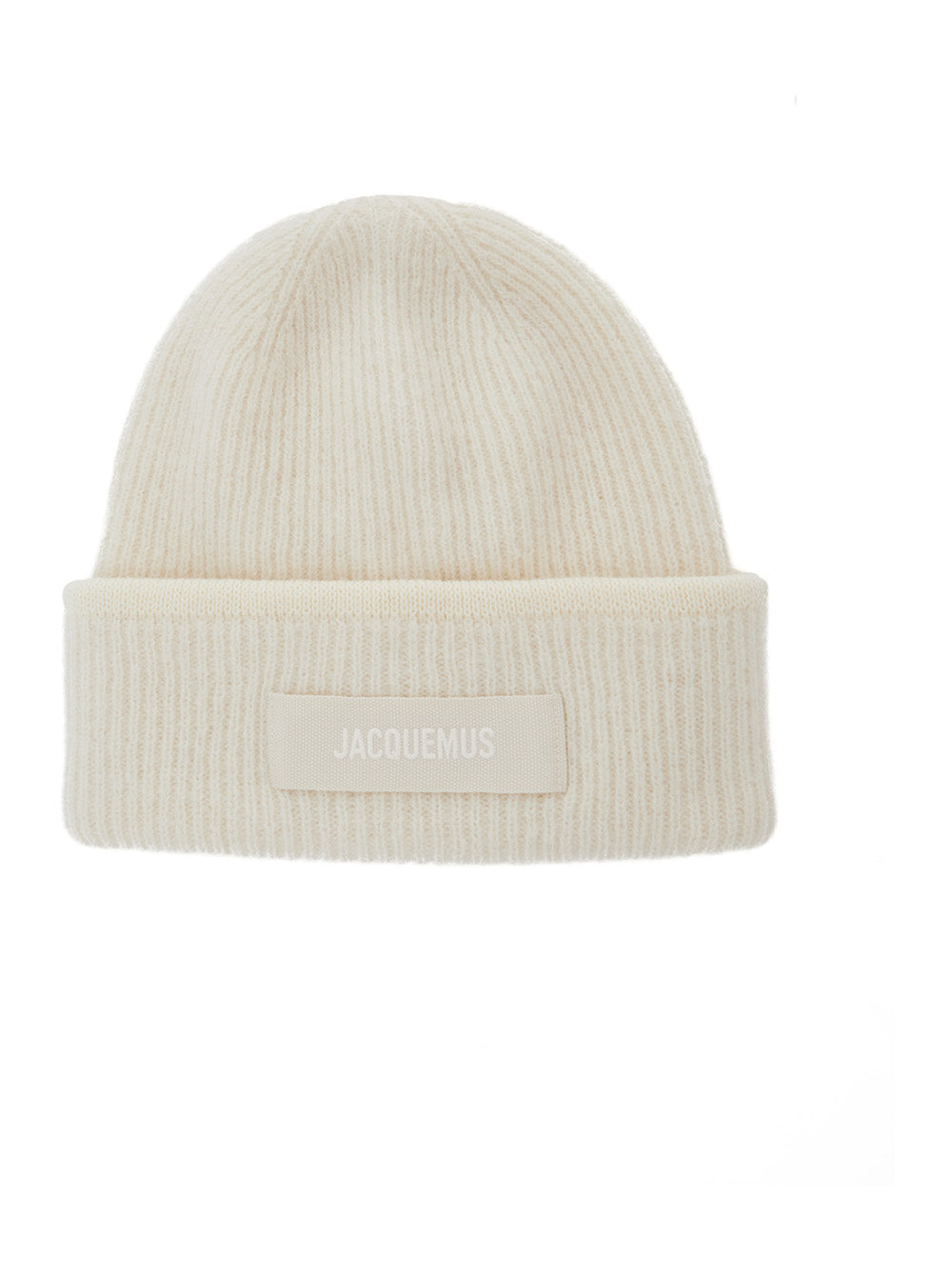 Jacquemus Men Hat 'Le Bonnet Gros Grain' With Logo Patch On The Front And Ribbed Knit In White Men