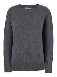Lisa Yang Women Sweater With U-Neck And Long Sleeves In Gray Cashmere For Women