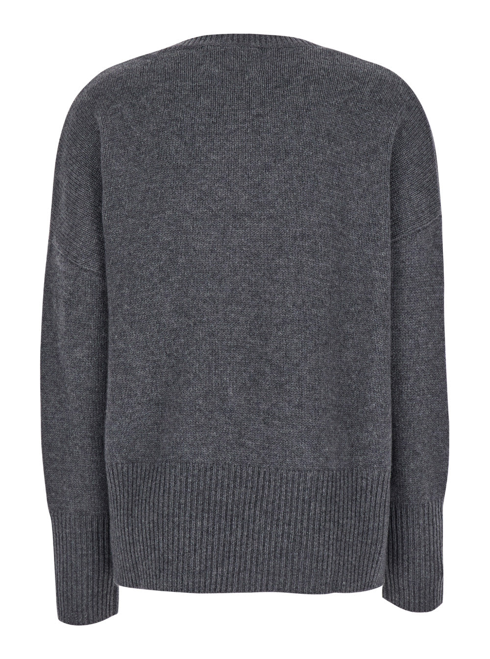 Lisa Yang Women Sweater With U-Neck And Long Sleeves In Gray Cashmere For Women