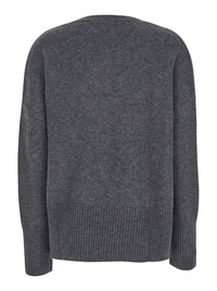 Lisa Yang Women Sweater With U-Neck And Long Sleeves In Gray Cashmere For Women
