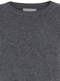 Lisa Yang Women Sweater With U-Neck And Long Sleeves In Gray Cashmere For Women