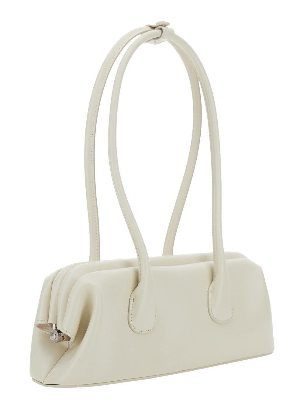 OSOI Osoi Women 'Boat Wide Mini' White Shoulder Bag With Round Handles And Logo Lettering On The Front In Leather For Women