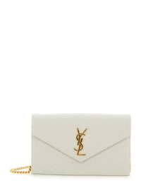 Saint Laurent Women Pouch 'Cassandre' With Chevron Leather Detail White Woman