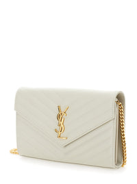 Saint Laurent Women Pouch 'Cassandre' With Chevron Leather Detail White Woman
