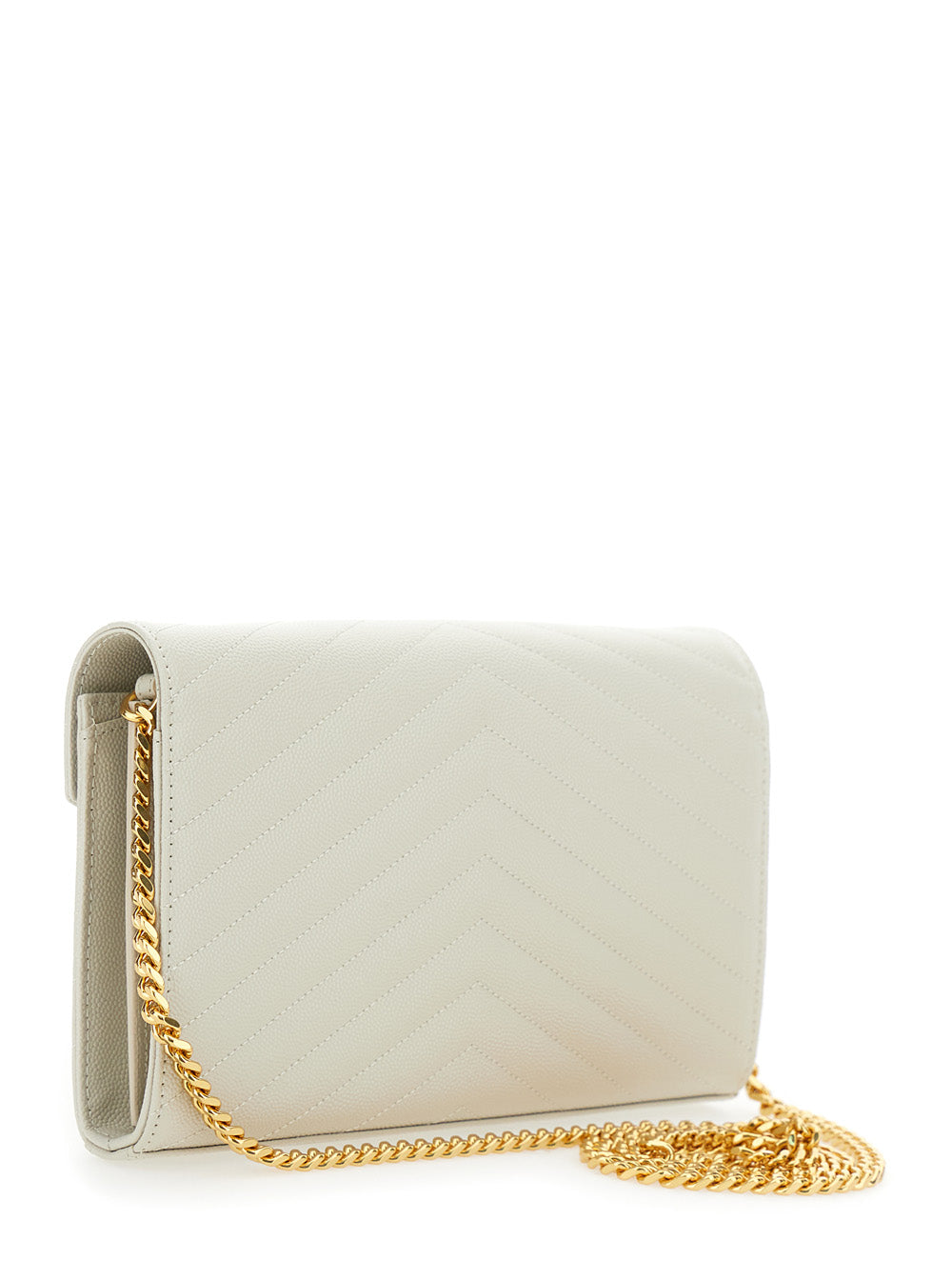 Saint Laurent Women Pouch 'Cassandre' With Chevron Leather Detail White Woman