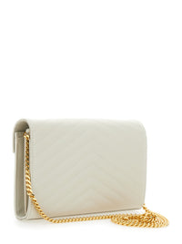 Saint Laurent Women Pouch 'Cassandre' With Chevron Leather Detail White Woman