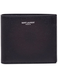Saint Laurent Men Black Leather Bifold Wallet With Saint Laurent Logo For Men