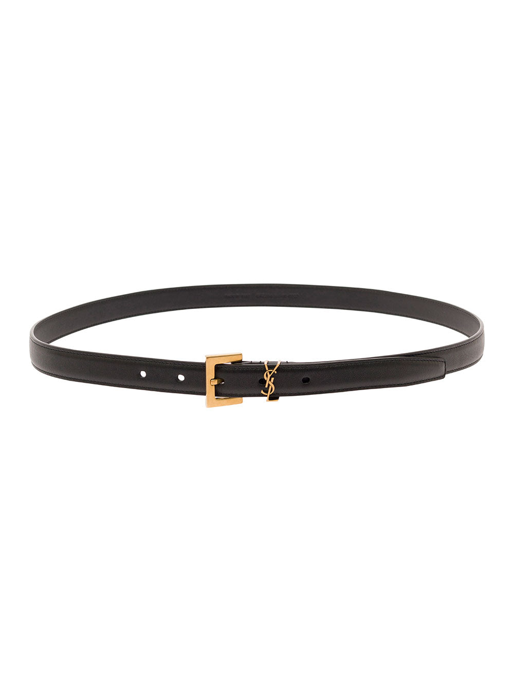 SAINT LAURENT Saint Laurent Women Black Belt In Leather With Gold-Tone Buckle And Monogram Detail Woman