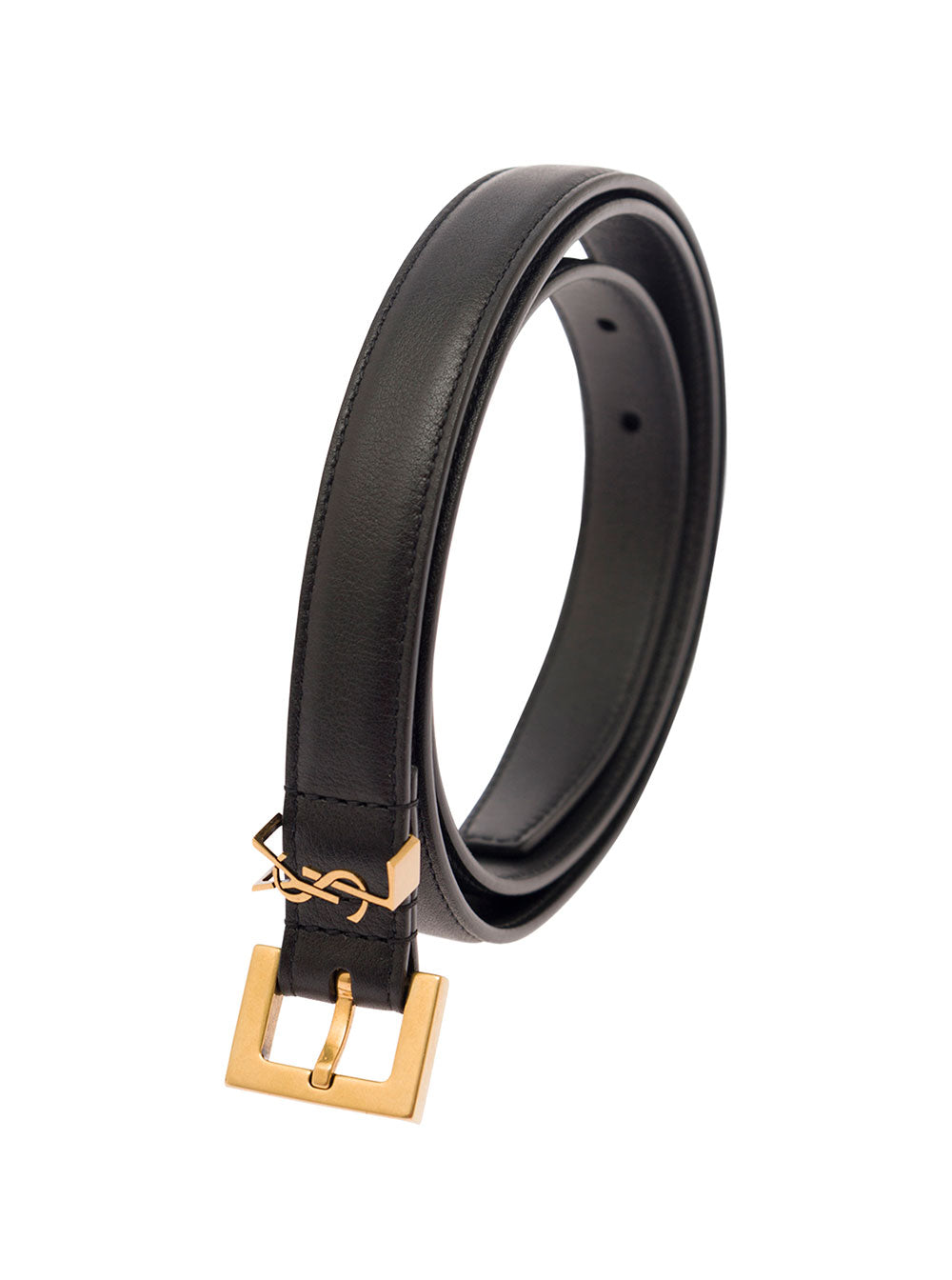 SAINT LAURENT Saint Laurent Women Black Belt In Leather With Gold-Tone Buckle And Monogram Detail Woman