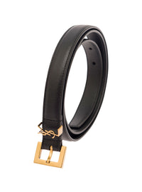 SAINT LAURENT Saint Laurent Women Black Belt In Leather With Gold-Tone Buckle And Monogram Detail Woman