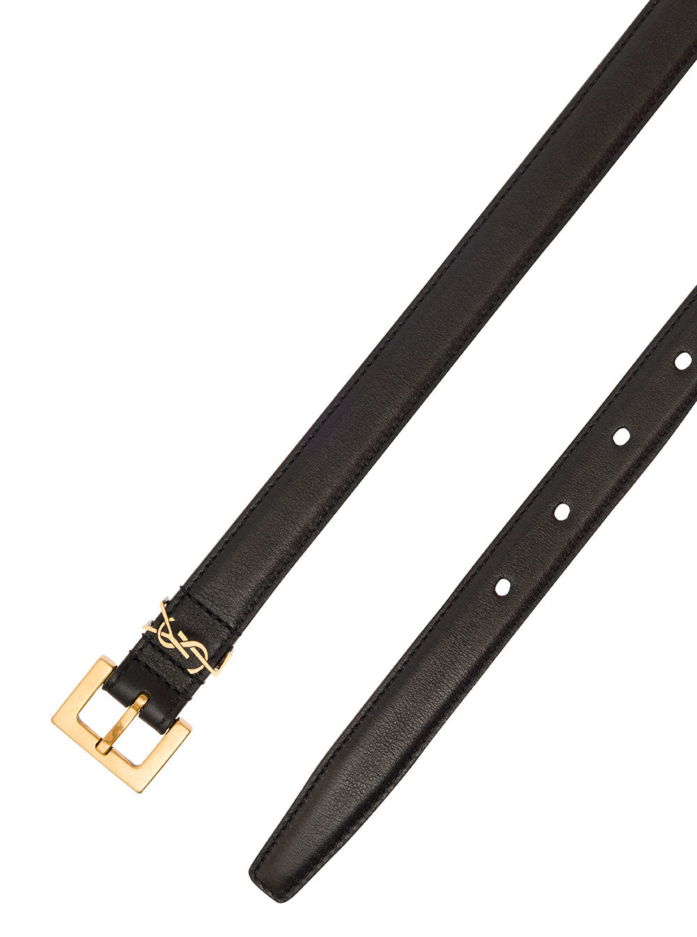 SAINT LAURENT Saint Laurent Women Black Belt In Leather With Gold-Tone Buckle And Monogram Detail Woman