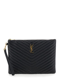 SAINT LAURENT Saint Laurent Women Clutch 'Cassandre' With Removable Strap And Cassandre Plate On The Front In Black Leather For Women