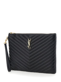 SAINT LAURENT Saint Laurent Women Clutch 'Cassandre' With Removable Strap And Cassandre Plate On The Front In Black Leather For Women