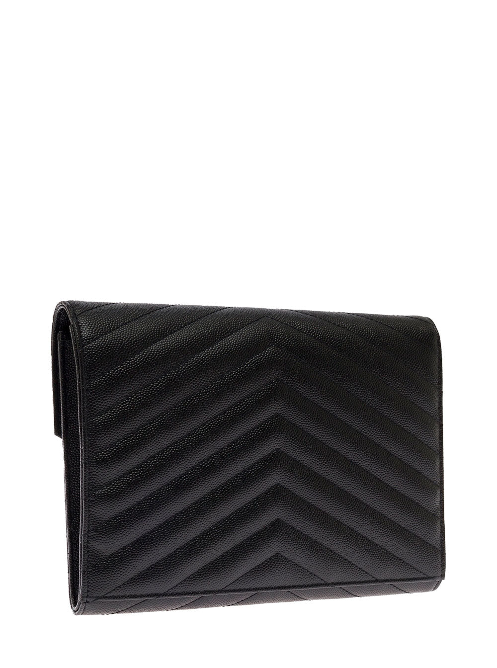 SAINT LAURENT Saint Laurent Women Black Handbag With Front Logo In Metal And Gold-Colored Hardware In Grain De Poudre Leather For Women