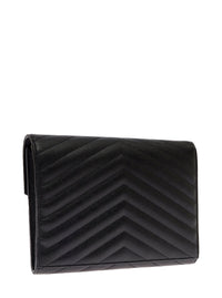SAINT LAURENT Saint Laurent Women Black Handbag With Front Logo In Metal And Gold-Colored Hardware In Grain De Poudre Leather For Women