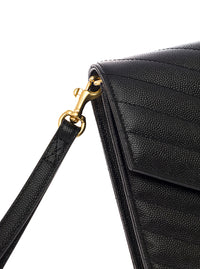 SAINT LAURENT Saint Laurent Women Black Handbag With Front Logo In Metal And Gold-Colored Hardware In Grain De Poudre Leather For Women