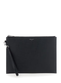 SAINT LAURENT Saint Laurent Men Pouch With Logo Embossed On The Front In Black Leather For Men