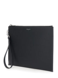 SAINT LAURENT Saint Laurent Men Pouch With Logo Embossed On The Front In Black Leather For Men