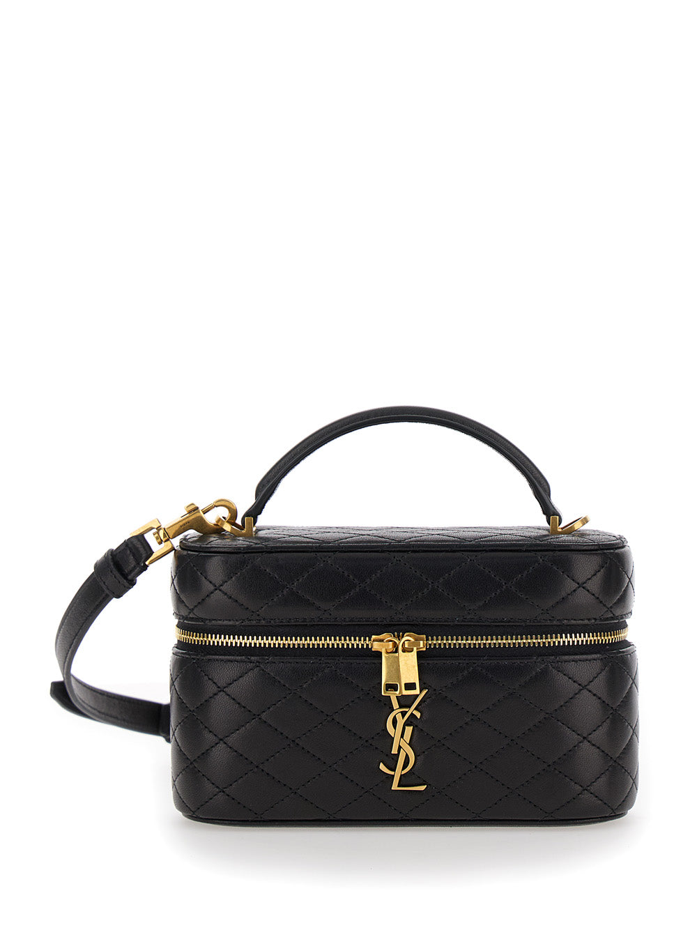 SAINT LAURENT Saint Laurent Women Vanity Bag 'Gaby' With Cassandre Metal Plate On Front In Black Quilted Leather For Women