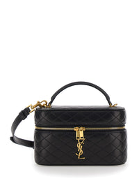 SAINT LAURENT Saint Laurent Women Vanity Bag 'Gaby' With Cassandre Metal Plate On Front In Black Quilted Leather For Women