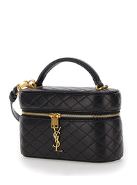 SAINT LAURENT Saint Laurent Women Vanity Bag 'Gaby' With Cassandre Metal Plate On Front In Black Quilted Leather For Women