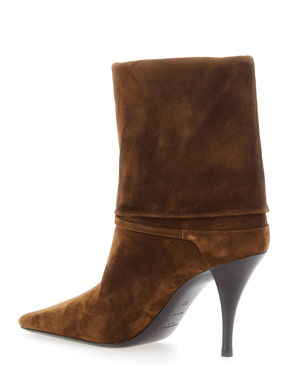 SAINT LAURENT Saint Laurent Women 'Niki' Brown Ankle Strap Booties With Cassandre Charm In Suede For Women
