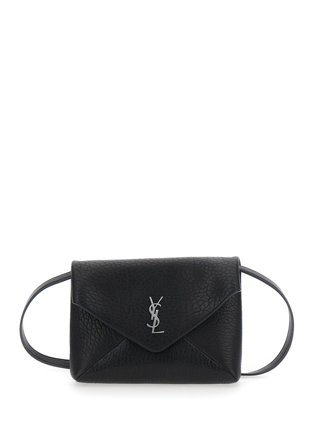 SAINT LAURENT Saint Laurent Men Black Crossbody Bag With Envelope Design And Cassandre Plaque On Front In Grained Leather For Women