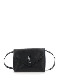 SAINT LAURENT Saint Laurent Men Black Crossbody Bag With Envelope Design And Cassandre Plaque On Front In Grained Leather For Women