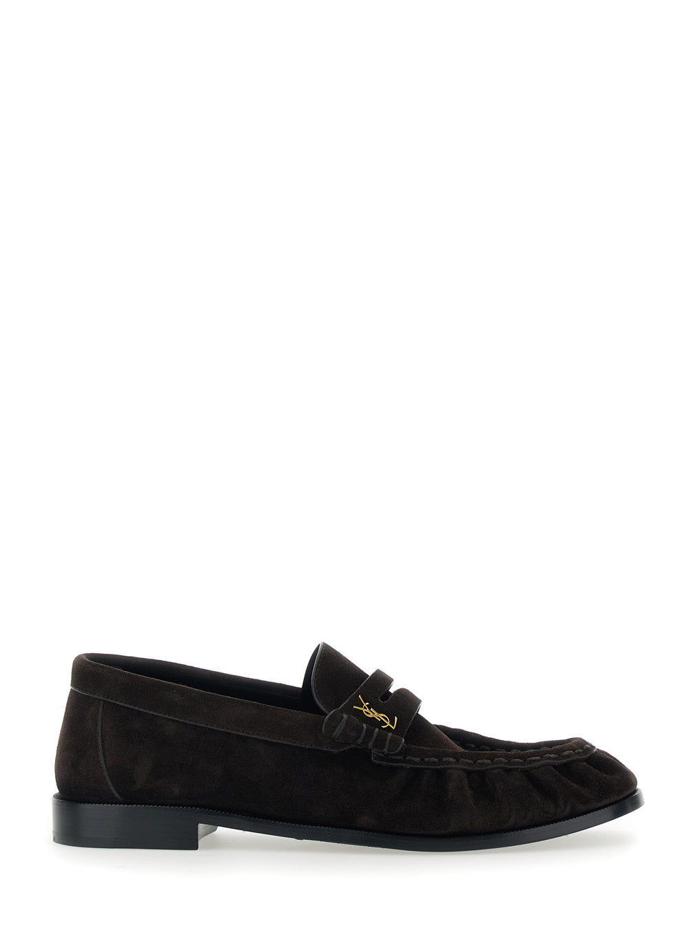 SAINT LAURENT Saint Laurent Women 'Le Loafer' Brown Loafers With Hand-Stitched Toe And Cassandre Plaque In Suede For Women