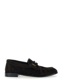 SAINT LAURENT Saint Laurent Women 'Le Loafer' Brown Loafers With Hand-Stitched Toe And Cassandre Plaque In Suede For Women