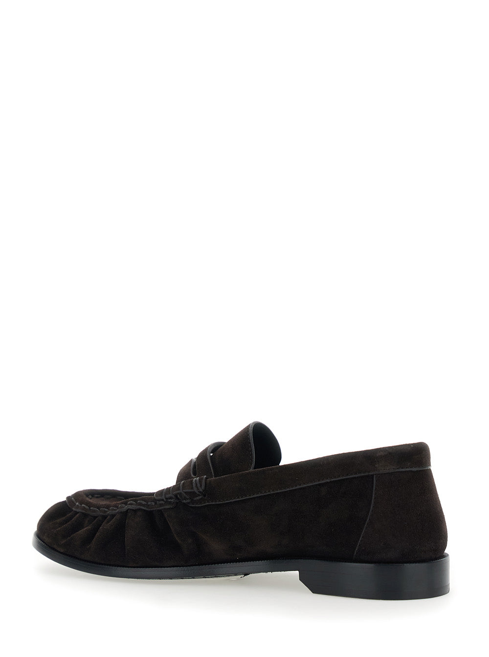 SAINT LAURENT Saint Laurent Women 'Le Loafer' Brown Loafers With Hand-Stitched Toe And Cassandre Plaque In Suede For Women