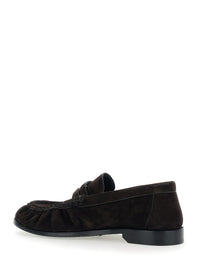 SAINT LAURENT Saint Laurent Women 'Le Loafer' Brown Loafers With Hand-Stitched Toe And Cassandre Plaque In Suede For Women