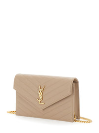 SAINT LAURENT Saint Laurent Women Crossbody Bag 'Louise' With Cassandre Plaque On The Front In Beige Leather For Women