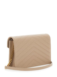 SAINT LAURENT Saint Laurent Women Crossbody Bag 'Louise' With Cassandre Plaque On The Front In Beige Leather For Women
